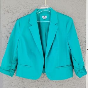Worthington Dynasty Teal Green 3/4 Sleeve Shoulder Pad Open Blazer – Size Large